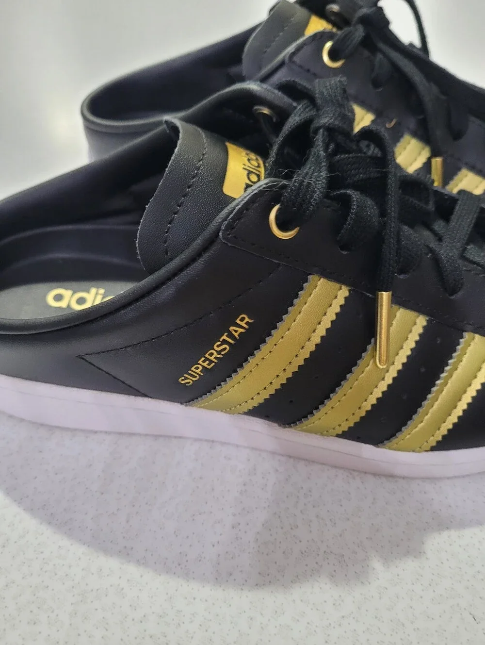 Adidas Superstar Mule Slip On Shoes Black Metallic Gold White Women's 7.5 Sneake
